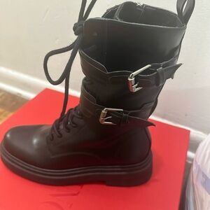 Zara Black Boots with Silver Buckles